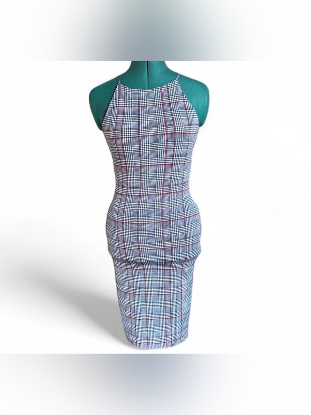 Joe & Elle Plaid Halter Mini Dress in Blue, White & Burgundy
